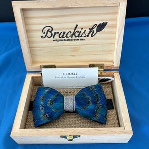 Brackish Peacock Feather Bow Tie